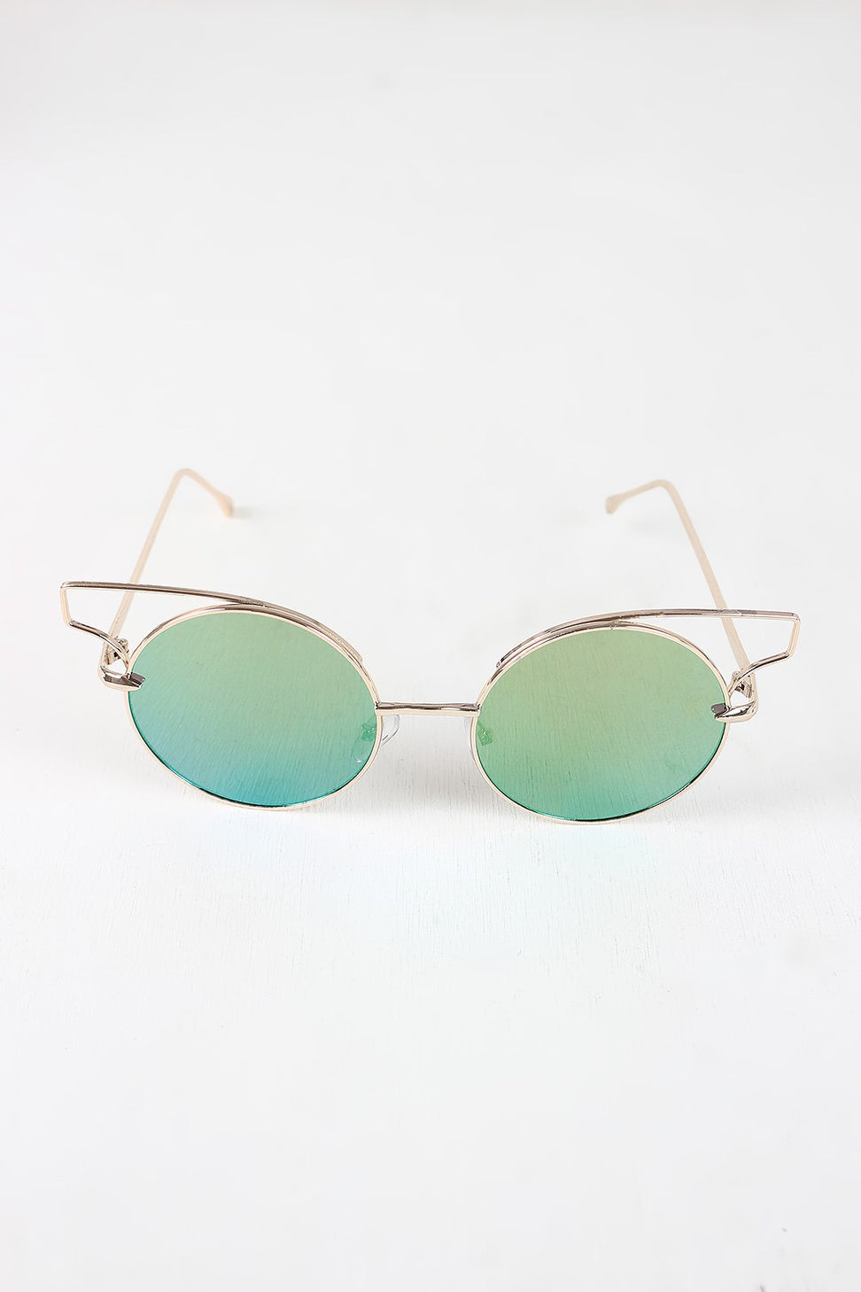 Open Wire Frame Round Cat Eye Mirrored Sunglasses