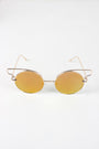 Open Wire Frame Round Cat Eye Mirrored Sunglasses