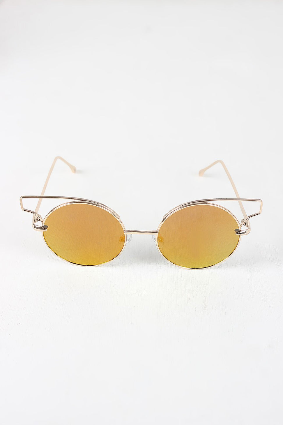 Open Wire Frame Round Cat Eye Mirrored Sunglasses