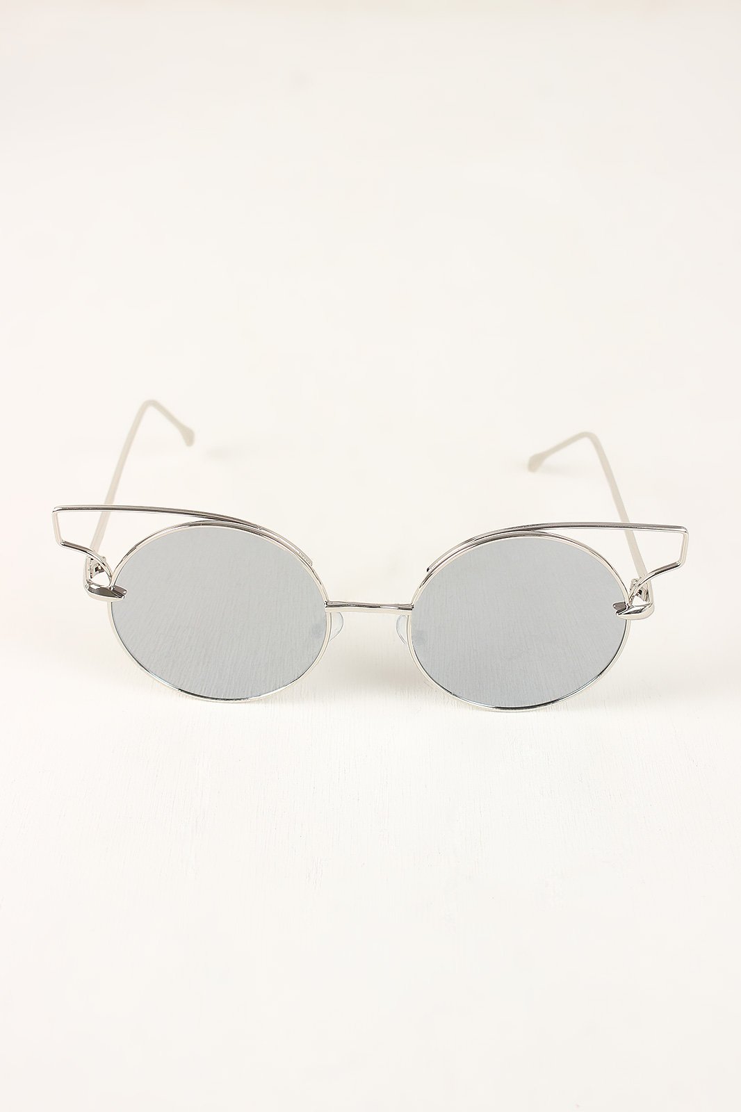 Open Wire Frame Round Cat Eye Mirrored Sunglasses