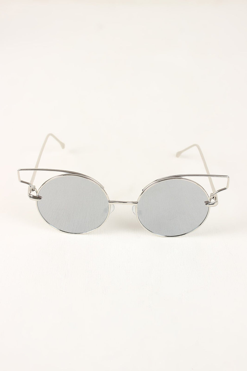 Open Wire Frame Round Cat Eye Mirrored Sunglasses