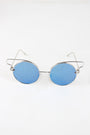 Open Wire Frame Round Cat Eye Mirrored Sunglasses