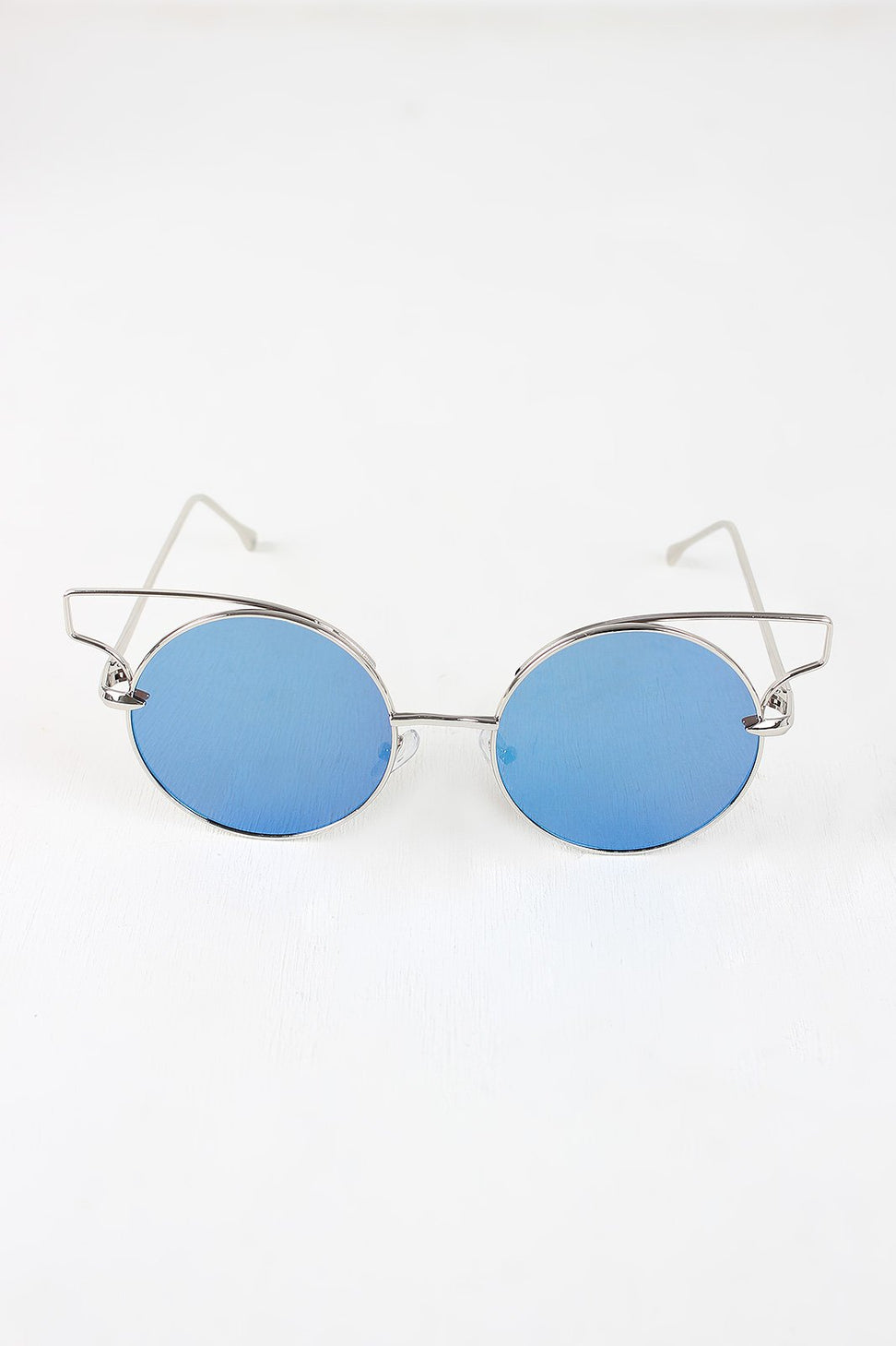 Open Wire Frame Round Cat Eye Mirrored Sunglasses