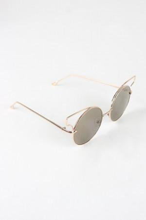 Open Wire Frame Round Cat Eye Mirrored Sunglasses