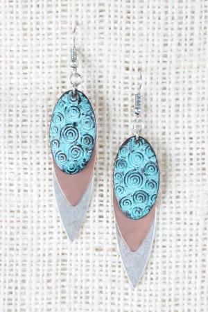 Multi-Colored Etched Spiral Layered Dangle Earrings - NoveltyOne