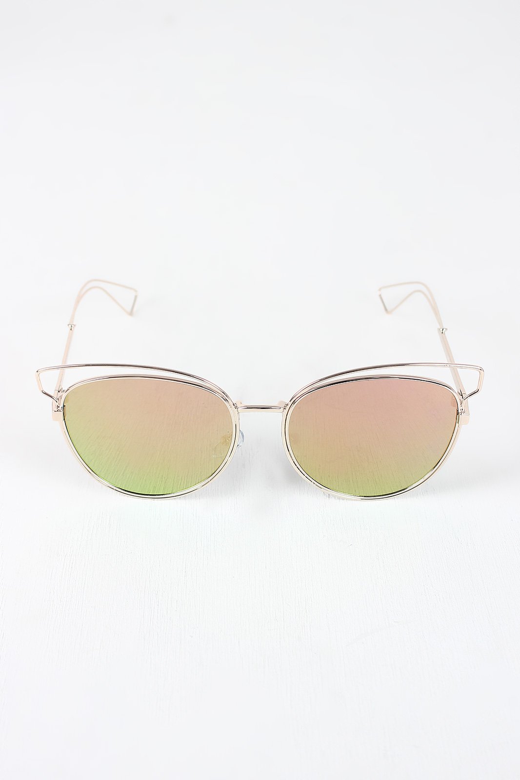 Open Wire Framed Mirror Lens Sunglasses