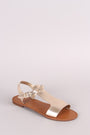 Breckelle Metallic T-Strap Open Toe Flat Sandal