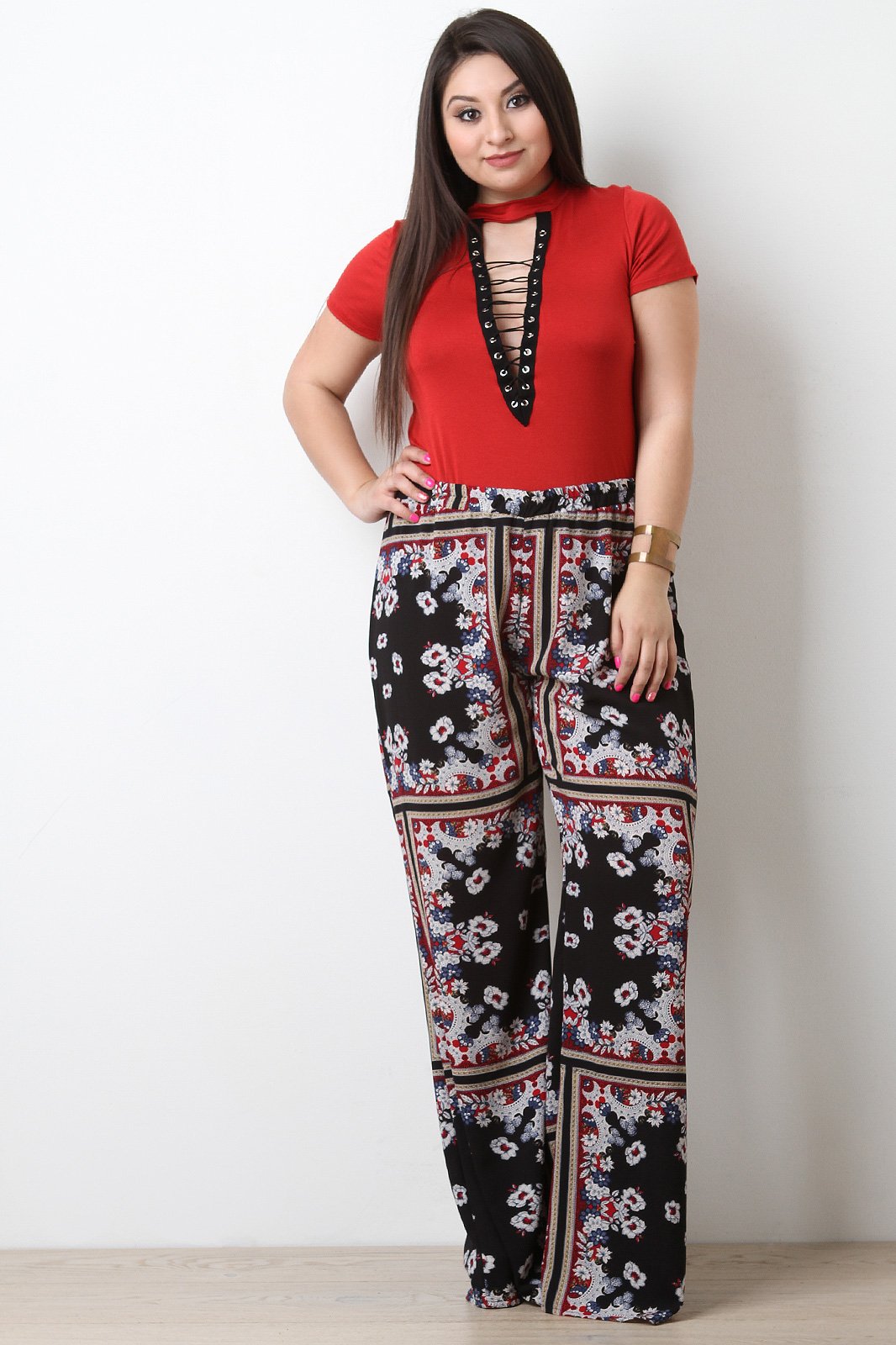 Soft Knit Choker Neck Corset Lace Up Top