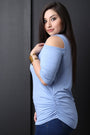 Textured Grommet Lace Up Cold Shoulder Ruched Top