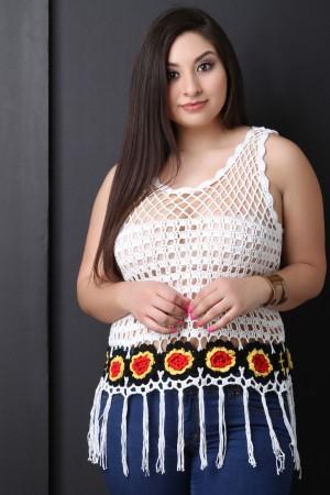 Floral Crochet Fringe Hem Sleeveless Top