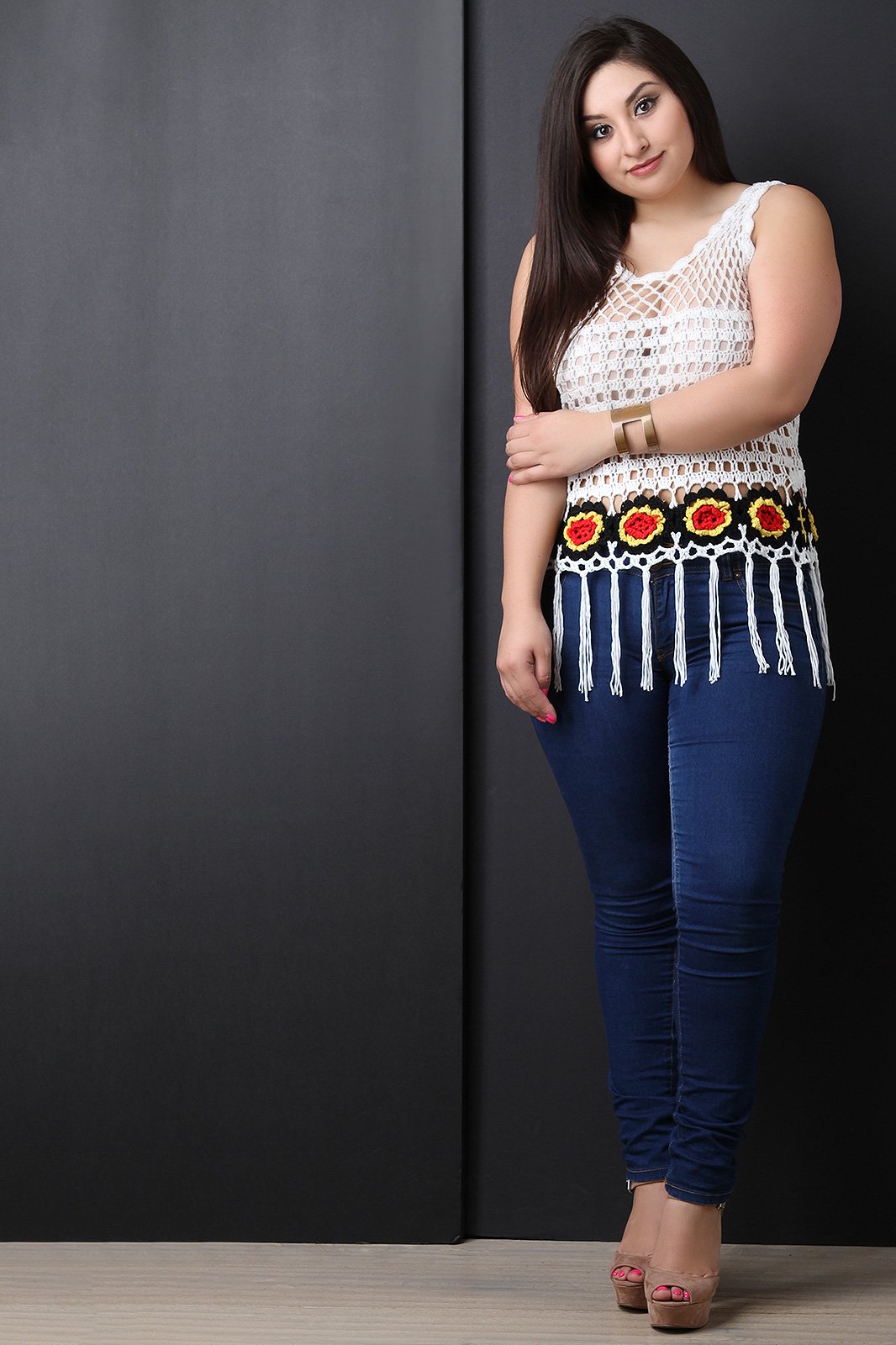 Floral Crochet Fringe Hem Sleeveless Top - NoveltyOne