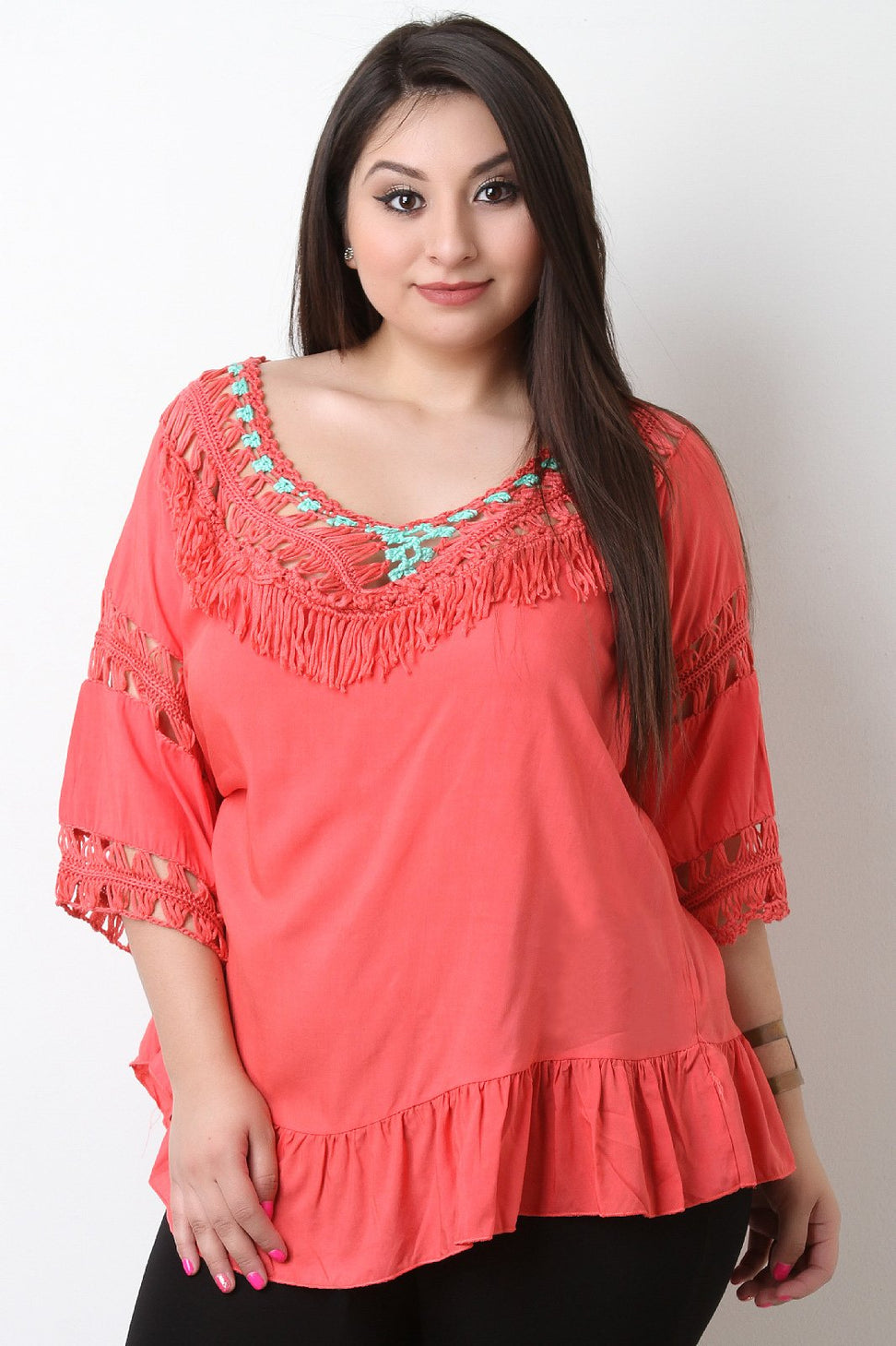 Fringe Crochet Neck Open Back Blouse Top - NoveltyOne