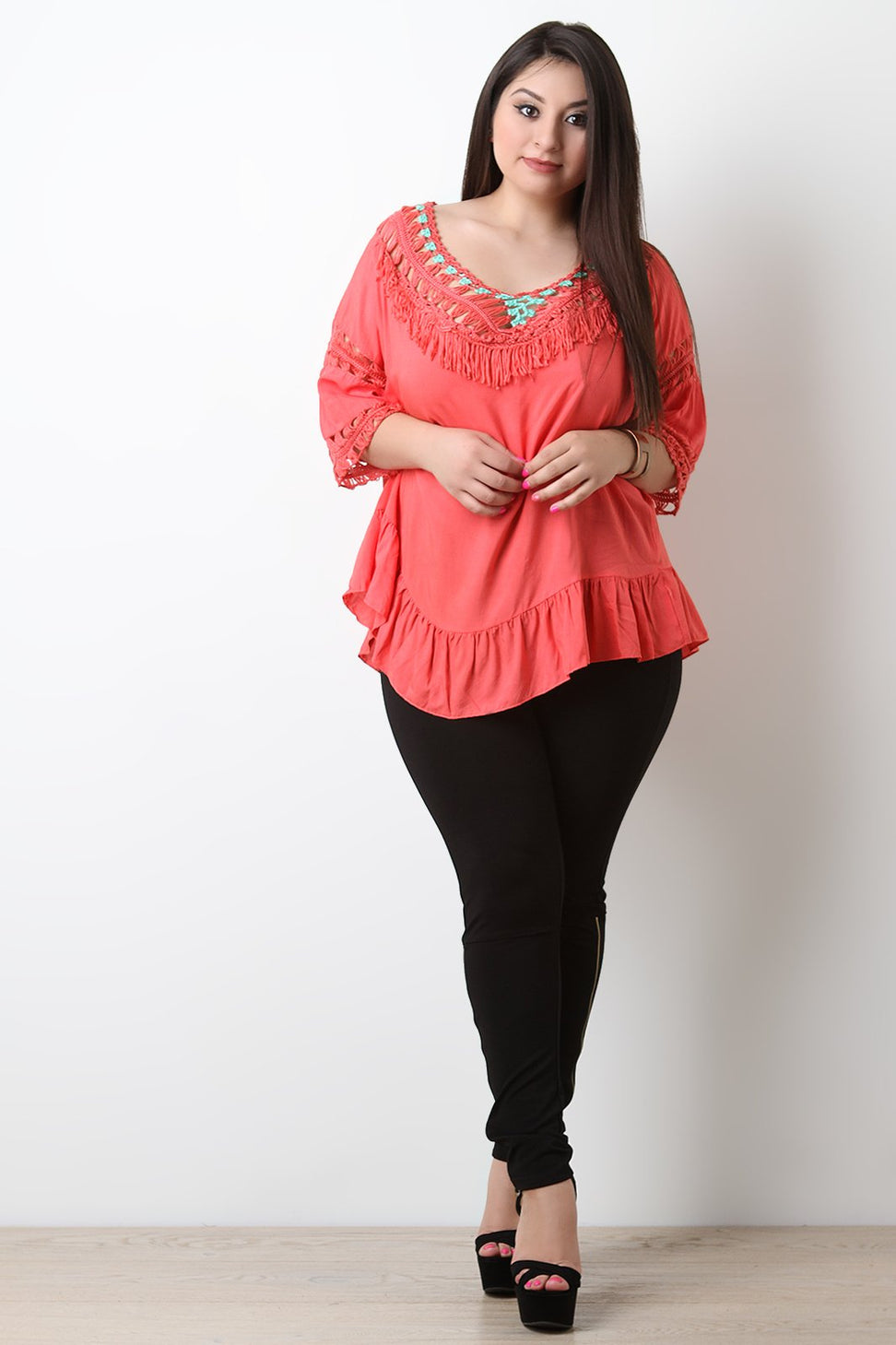 Fringe Crochet Neck Open Back Blouse Top - NoveltyOne