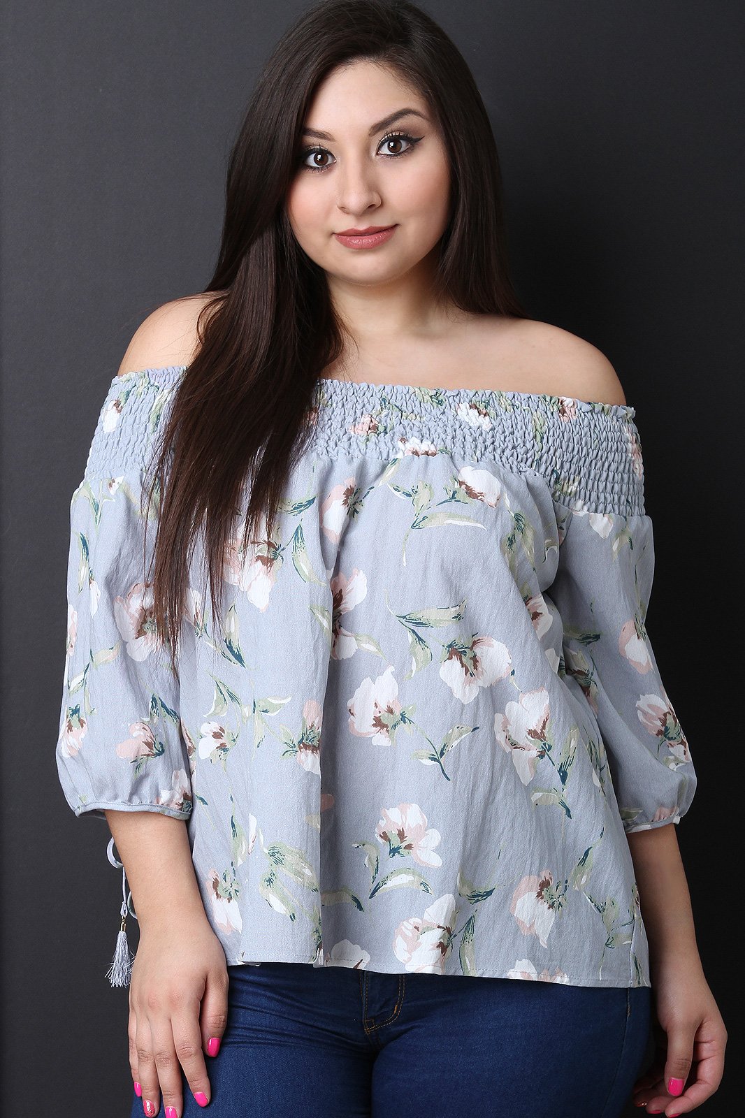 Smocked Off-The-Shoulder Peasant Blouse Top