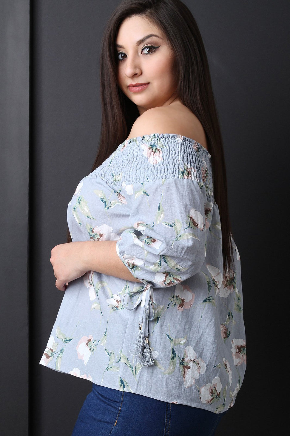 Smocked Off-The-Shoulder Peasant Blouse Top