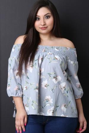 Smocked Off-The-Shoulder Peasant Blouse Top