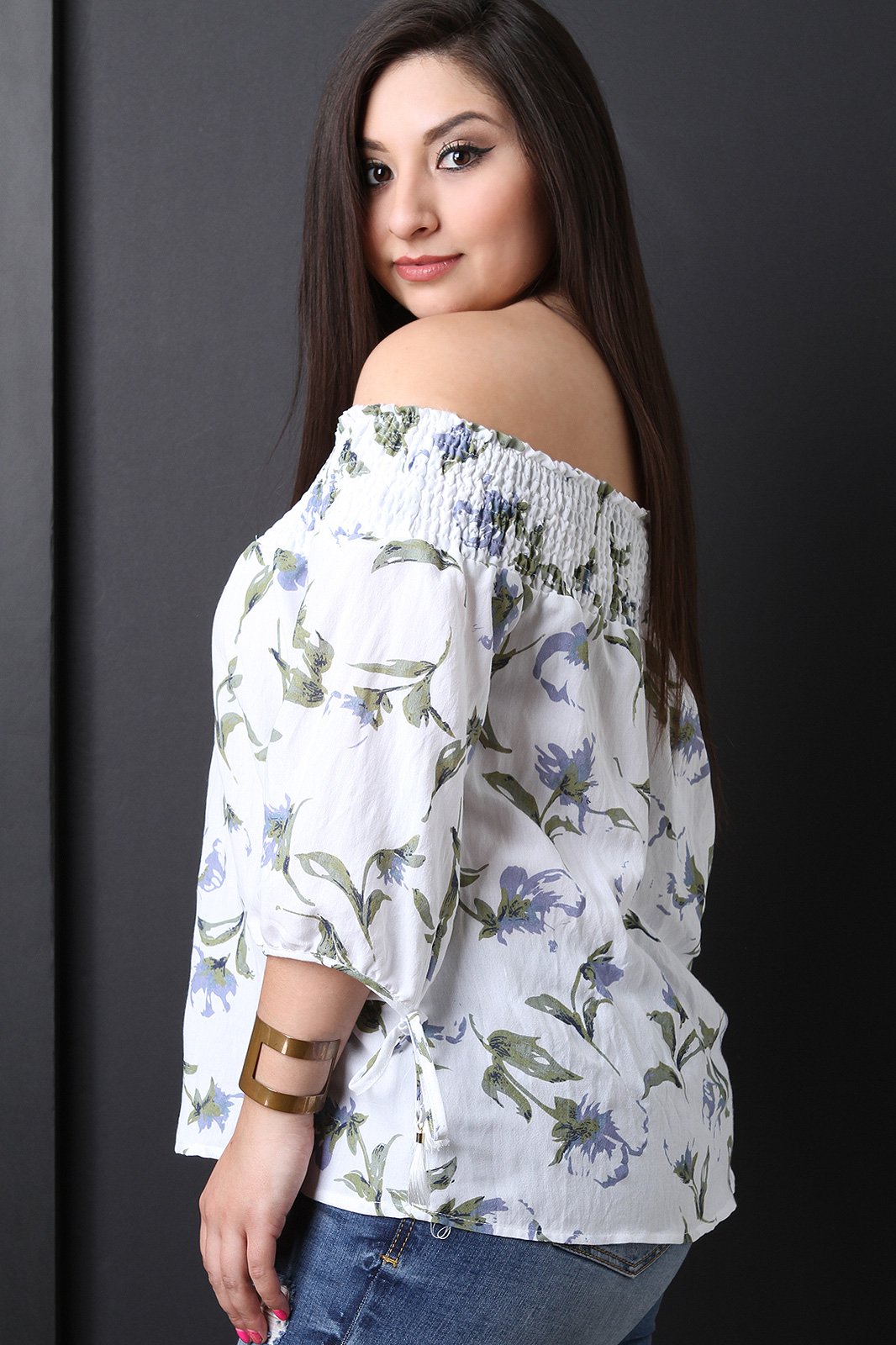 Smocked Off-The-Shoulder Peasant Blouse Top