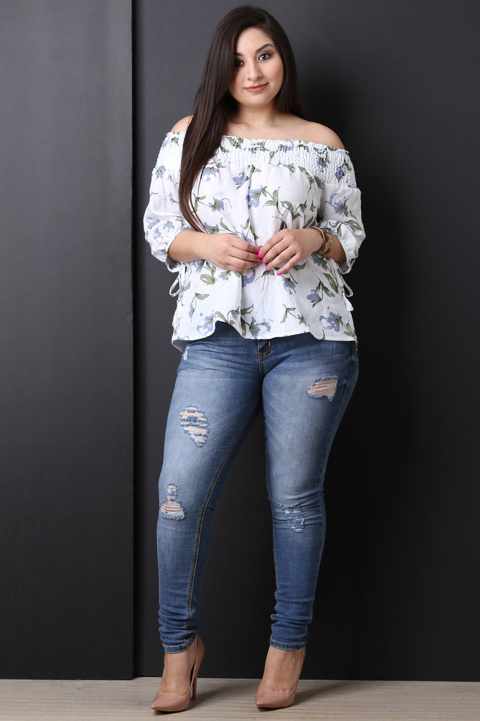 Smocked Off-The-Shoulder Peasant Blouse Top