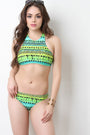 Bohemian Print High Neck Bikini Set
