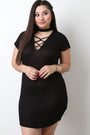 Mock Neck Lattice Yoke Ribbed Dress - NoveltyOne