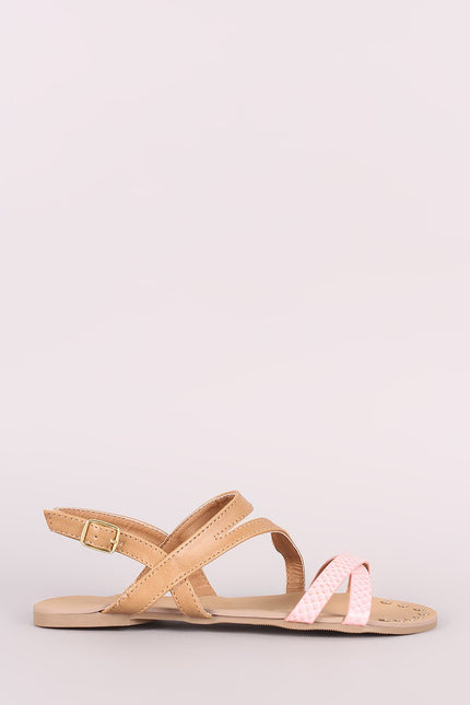 Qupid Two Tone Strappy Open Toe Studded Flat Sandal