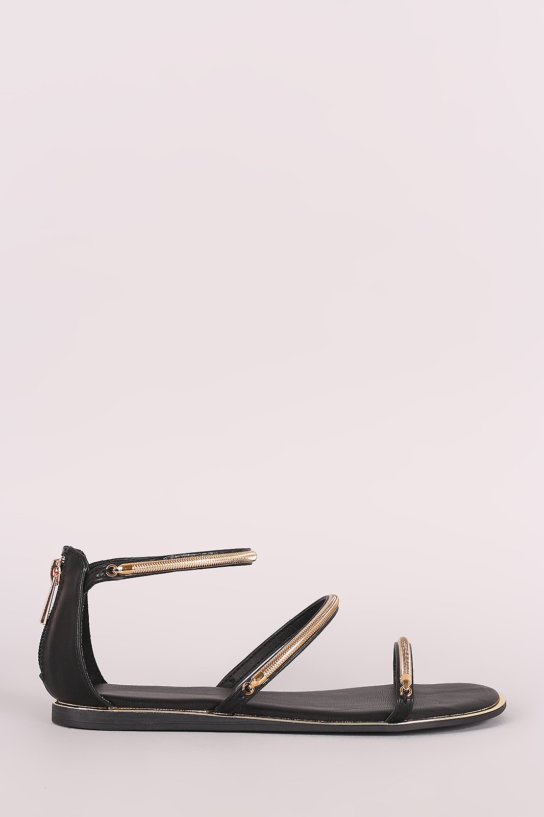 Bamboo Metallic Accent Triple Straps Flat Sandal