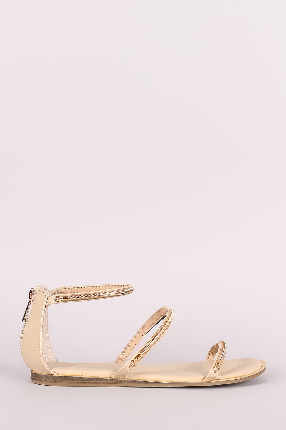 Bamboo Metallic Accent Triple Straps Flat Sandal