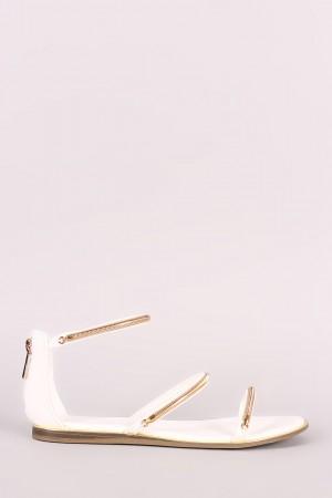 Bamboo Metallic Accent Triple Straps Flat Sandal