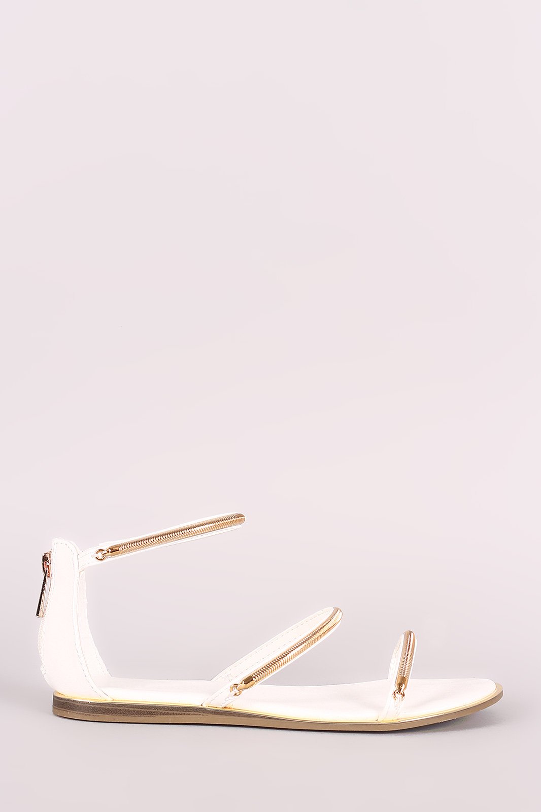 Bamboo Metallic Accent Triple Straps Flat Sandal