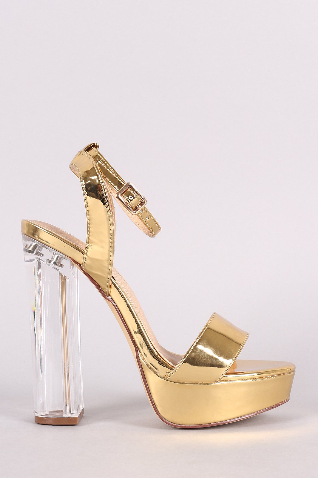 Liliana Patent Ankle Strap Platform Chunky Clear Heel