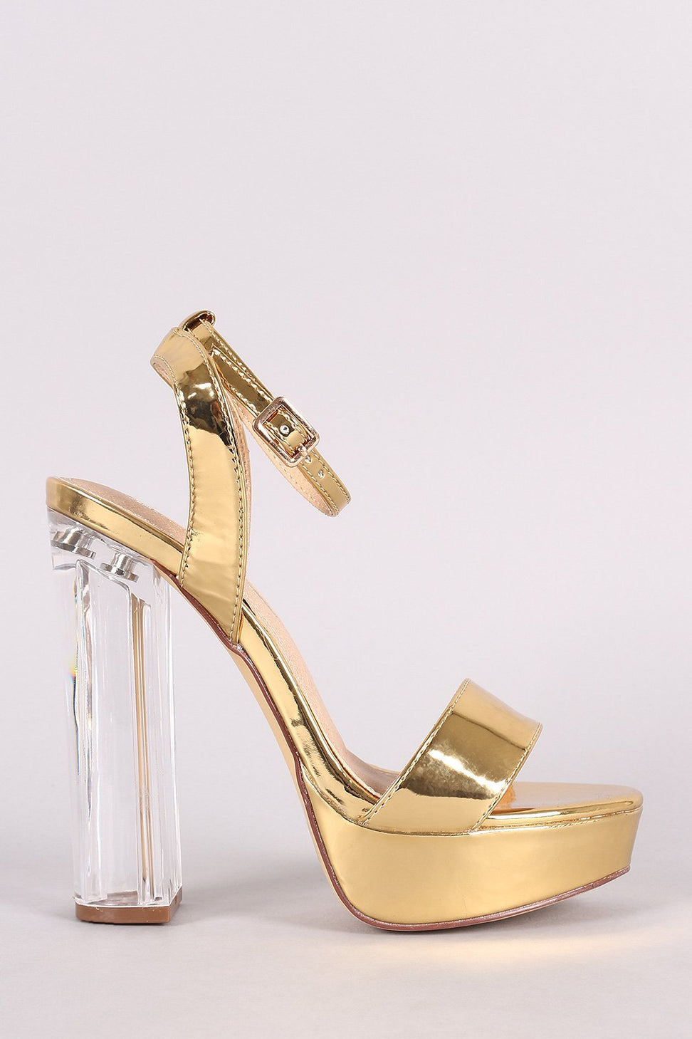 Liliana Patent Ankle Strap Platform Chunky Clear Heel