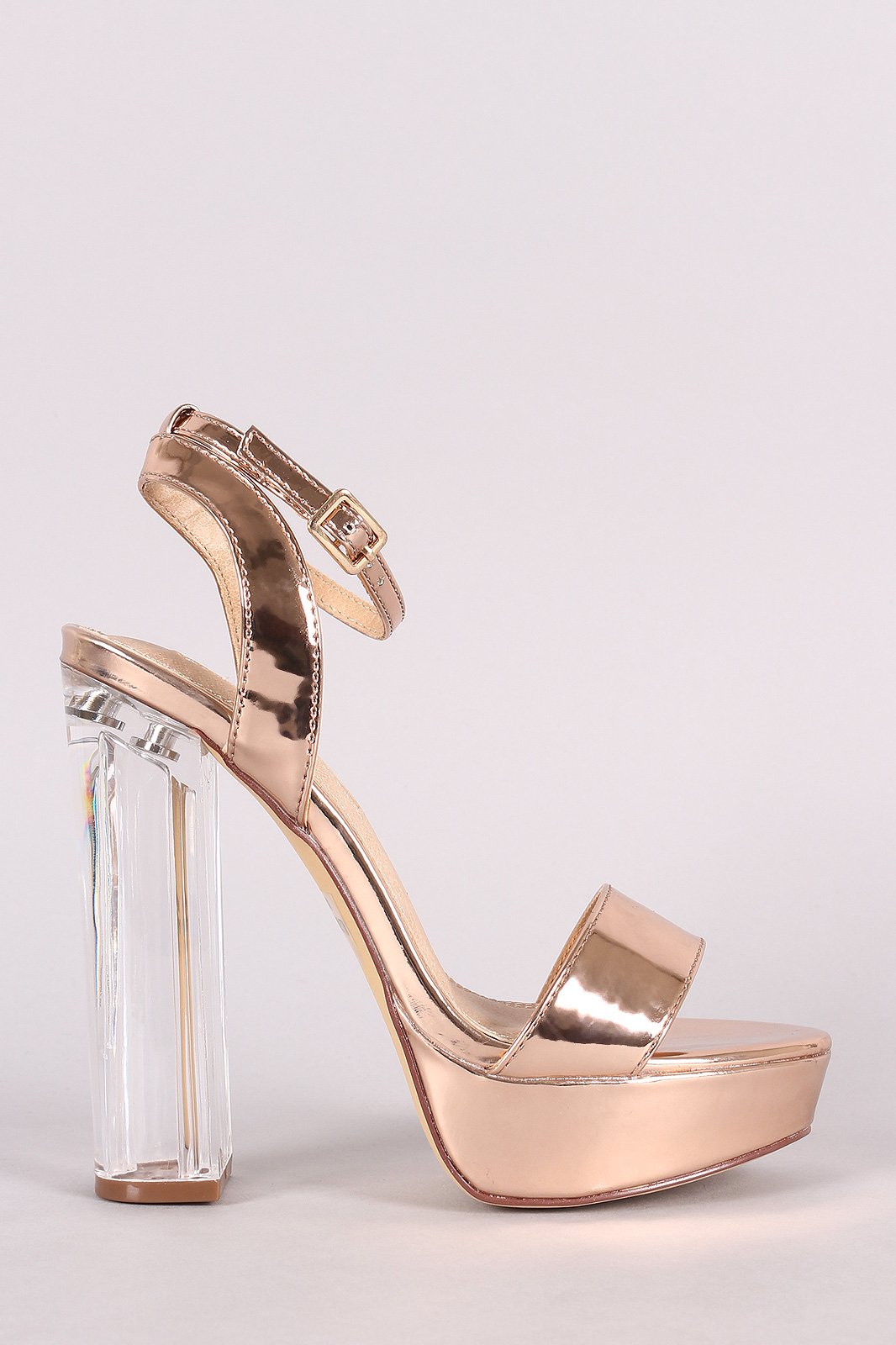 Liliana Patent Ankle Strap Platform Chunky Clear Heel