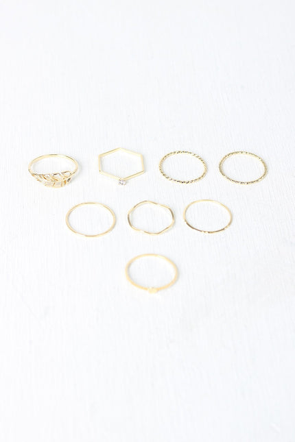 Delicate Textured Rhinestone Leaf Ring Set