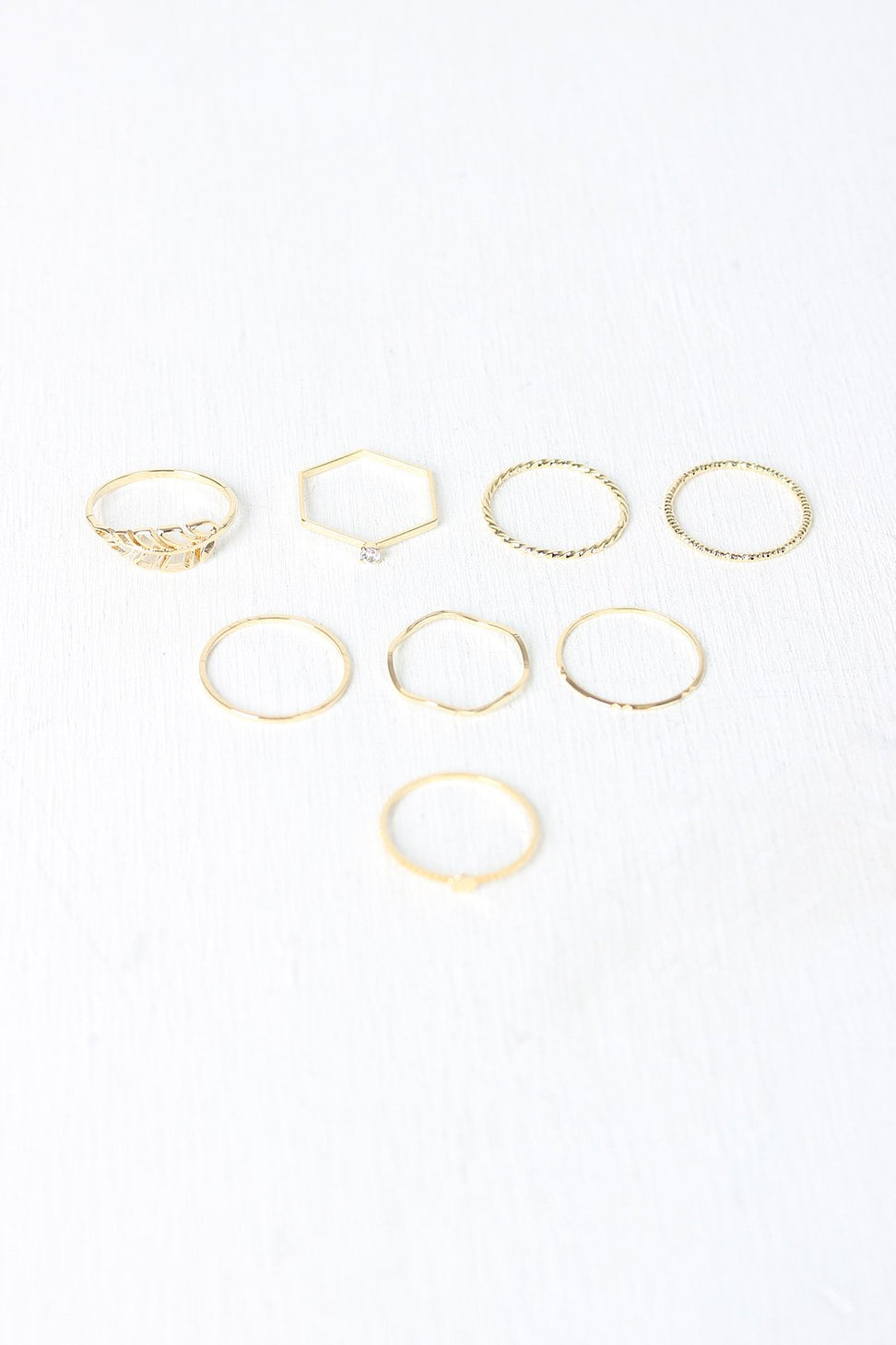 Delicate Textured Rhinestone Leaf Ring Set