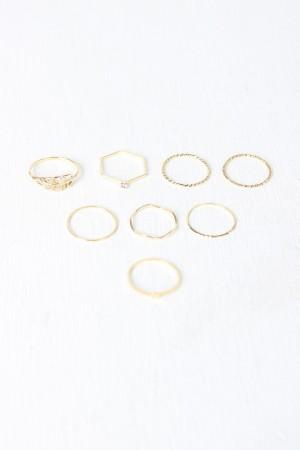 Delicate Textured Rhinestone Leaf Ring Set