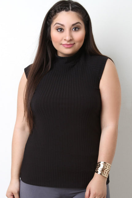 Turtleneck Ribbed Knit Sleeveless Top