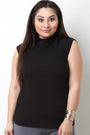 Turtleneck Ribbed Knit Sleeveless Top