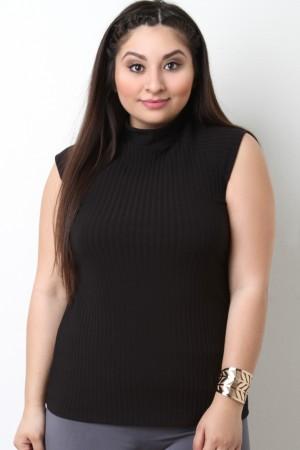 Turtleneck Ribbed Knit Sleeveless Top
