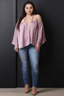 Satin Cold Shoulder Halter Neck Bell Sleeve Top