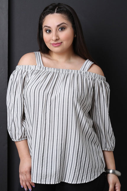Lightweight Cold Shoulder Striped Top