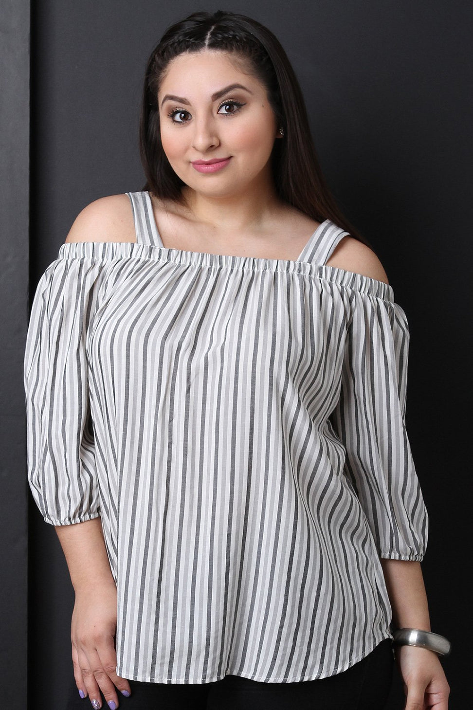 Lightweight Cold Shoulder Striped Top