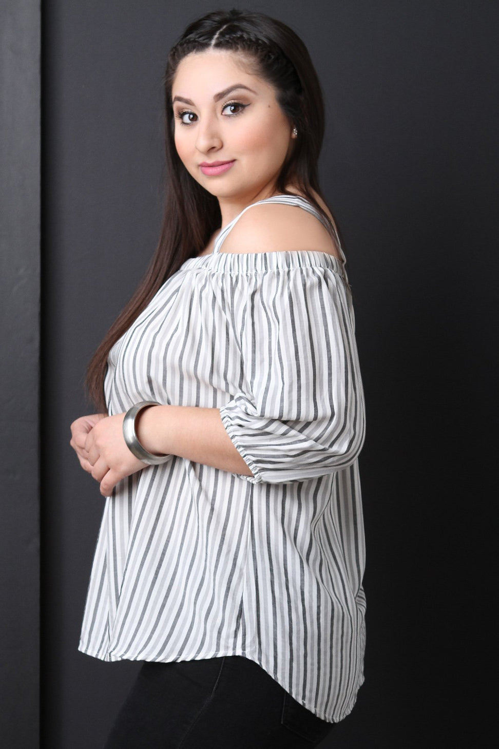 Lightweight Cold Shoulder Striped Top