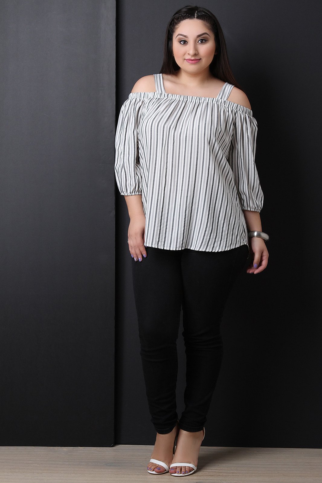 Lightweight Cold Shoulder Striped Top