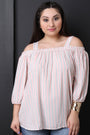 Lightweight Cold Shoulder Striped Top