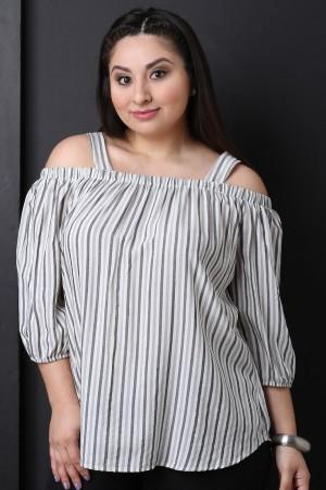 Lightweight Cold Shoulder Striped Top