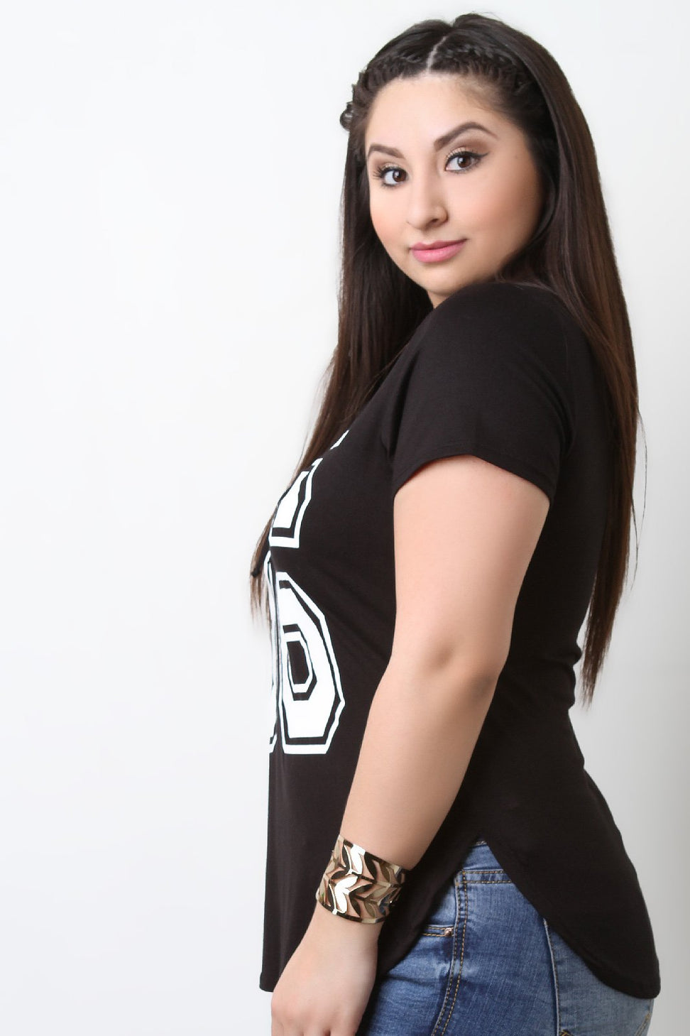 Short Sleeve 96 Graphic Print Design Lace Up Tee