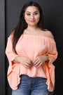 Off The Shoulder Crochet Trim Bell Sleeve Top