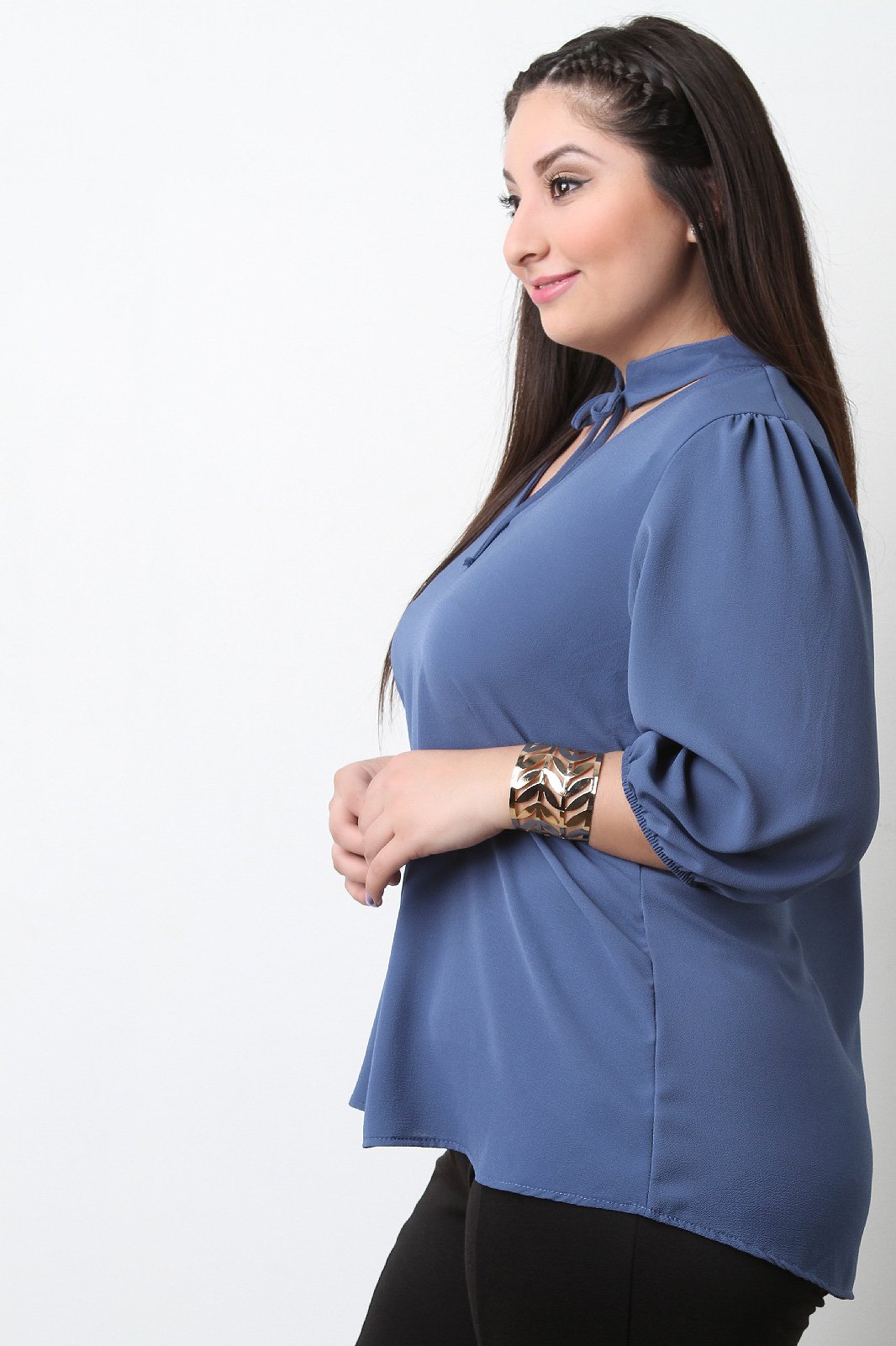 Textured Knit Self Tie Choker Boxy Top