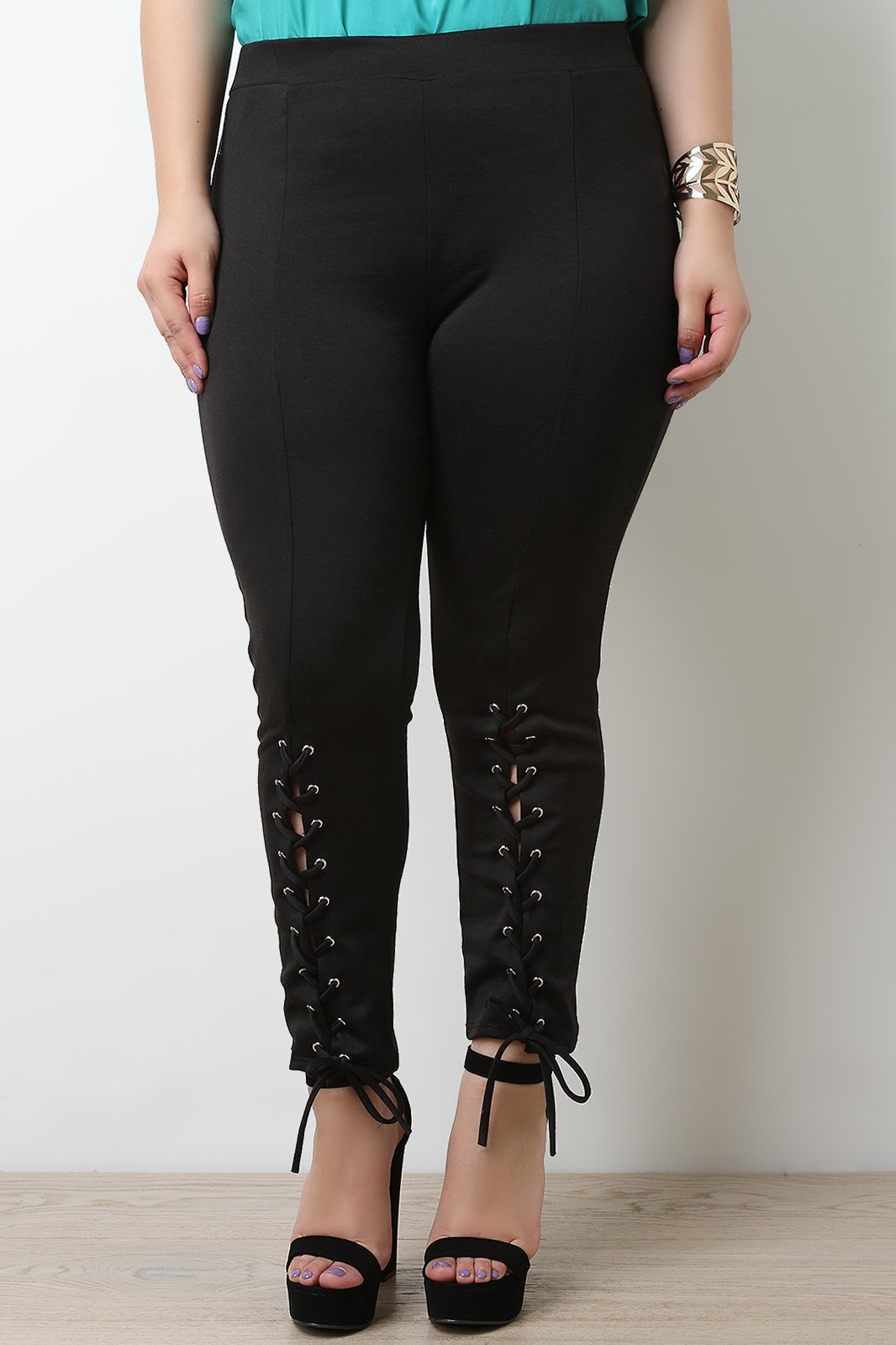 Eyelet Corset Lace Up Stretchy Pants