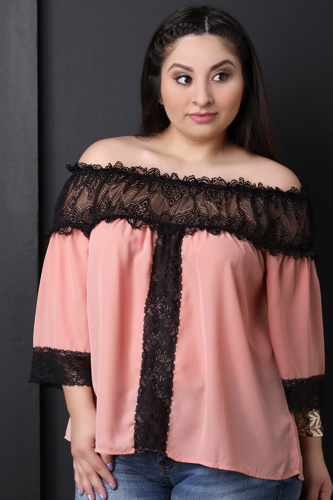 Chiffon Off The Shoulder Semi-Sheer Lace Top